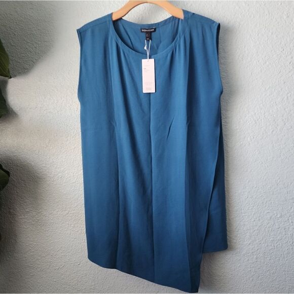 Eileen fisher silk tunic asymmetrical hen sleveless blouse tunic new with tags - Picture 1 of 9